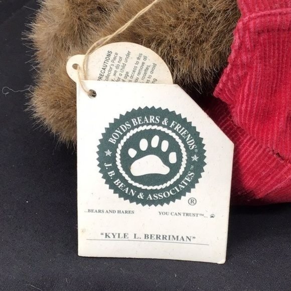 Boyds Bear Bearware "Klye L Berriman" Red Corduroy Overalls 11" Brown Bear Style - Picture 3 of 7
